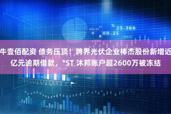 牛壹佰配资 债务压顶！跨界光伏企业棒杰股份新增近亿元逾期借款，*ST 沐邦账户超2600万被冻结